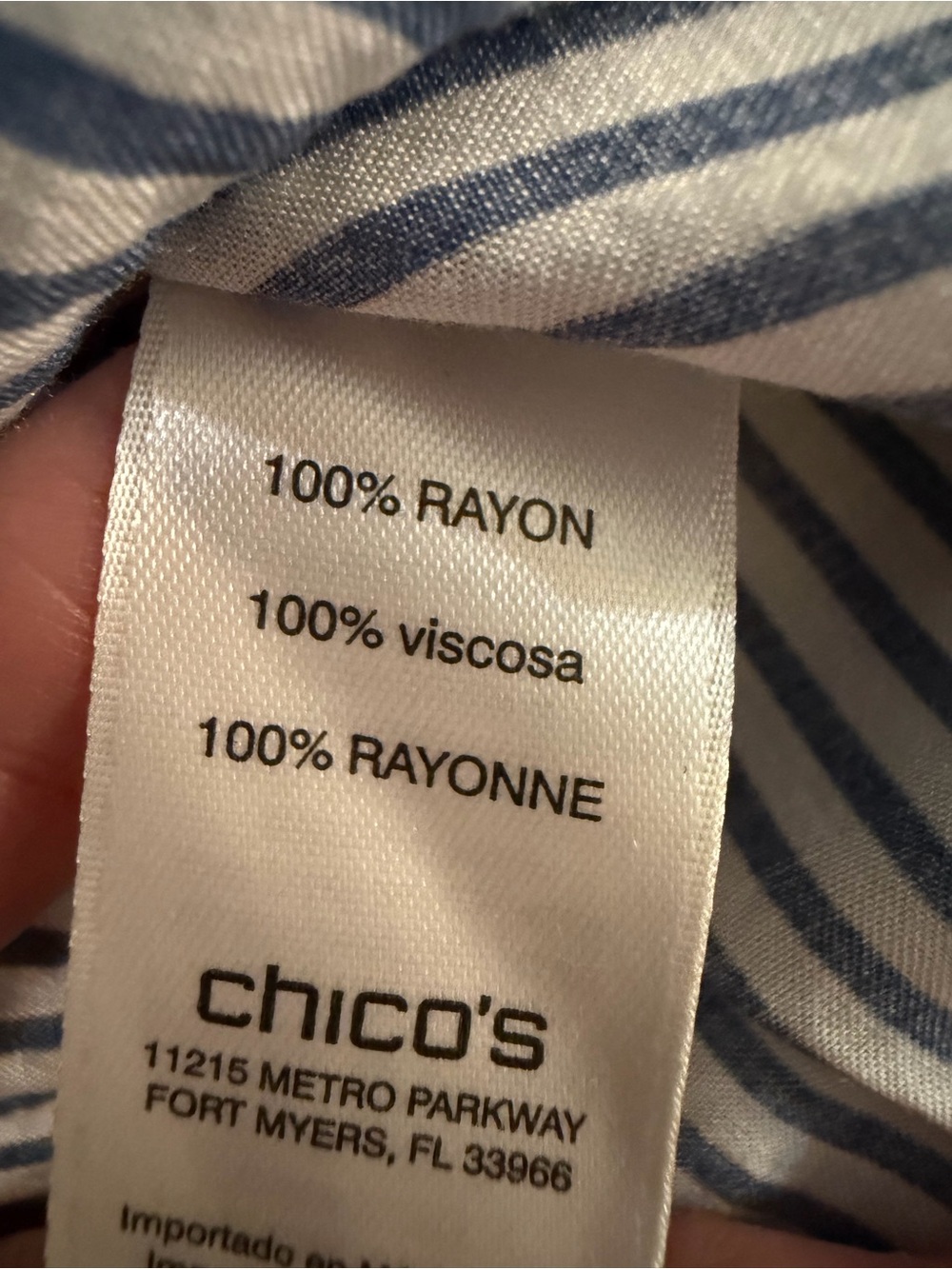 Chico's Blue & White Stripes with Red Cherry Blossom Long Sleeve Top Sz 2R (12R) - Picture 15 of 17